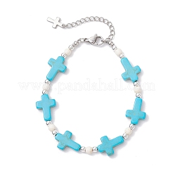 Armbänder aus synthetischen Türkis- und nicht magnetischen Hämatitperlen für Damen&nbsp;BJEW-JB12222-02