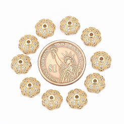 Umweltfreundliche mehrblättrige Blume Messing Micro Pave Zirkonia Perlenkappen&nbsp;ZIRC-M098-02G-FF