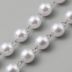 Catene di perle di plastica rotonde fatte a mano per la realizzazione di bracciali e collane&nbsp;CHC-WH0019-02P