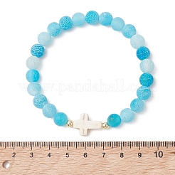Pulseras elásticas de cuentas de ágata natural teñida y turquesa sintética para mujeres y hombres.&nbsp;BJEW-JB13573