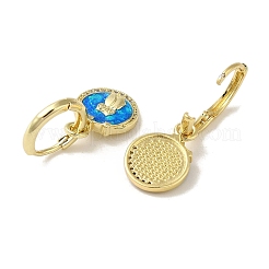 Orecchini a cerchio da donna rotondi piatti con gufo placcato in ottone opale sintetico&nbsp;EJEW-P277-01G