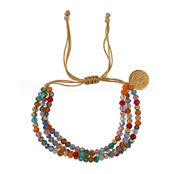 Bracelets bohèmes ajustables à une rangée de perles de verre rondelles à facettes tressées&nbsp;DM1079-1