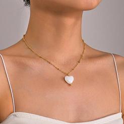 Collana con ciondolo a forma di cuore in resina bianca estiva e catena a maglie piatte in acciaio inossidabile 304 per donna&nbsp;PD0685-2