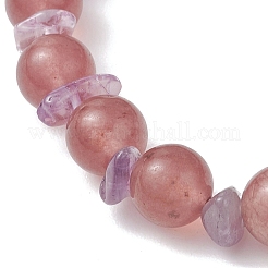 Bracelets extensibles ronds en perles d'améthyste naturelle et de quartz fraise naturel pour femmes&nbsp;BJEW-JB13279-01
