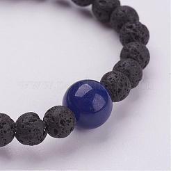 Bracelets extensibles perlés en pierre de lave naturelle&nbsp;BJEW-JB02906
