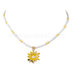 Collana estiva da donna con ciondolo a forma di fiore in lega smaltata e perline di vetro&nbsp;NJEW-MZ00151-01