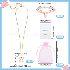 12 collar con colgante de lazo de aleación esmaltado y cuentas de plástico CCB con dijes de corazón.&nbsp;SJEW-ME00004