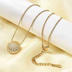 304 Edelstahl Pavé Klarglas Strass Muschelform Anhänger Kugelkette Halsketten für Frauen&nbsp;NJEW-K255-53G