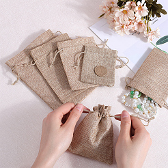 16 pcs 4 styles pochettes d'emballage en toile de jute imitation polyester sacs à cordon&nbsp;ABAG-BBC0001-01B