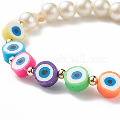 Braccialetti elasticizzati in argilla polimerica 7 pz 7 stelle e viso sorridente e fiore con perle di vetro in rilievo&nbsp;BJEW-JB08786