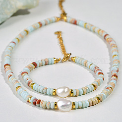 Sets aus Halsketten und Armbändern aus natürlichem Shoushan-Stein&nbsp;WG98AF4-01