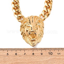 Collane con catena a maglie cubane con ciondolo a forma di testa di leone in acciaio inossidabile 304&nbsp;NJEW-C099-05G
