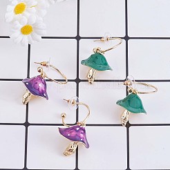 Boucles d'oreilles pendantes en forme de champignon en émail&nbsp;JE987B