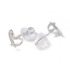 Anlaufgeschützte Ohrstecker aus rhodiniertem Feinsilber mit Herzform für Damen&nbsp;EJEW-S215-18P