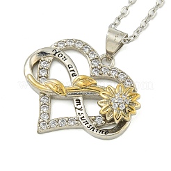Collane con ciondolo a forma di cuore infinito con girasole in micro pavé di ottone e zirconi cubici trasparenti per donna&nbsp;NJEW-G146-01P