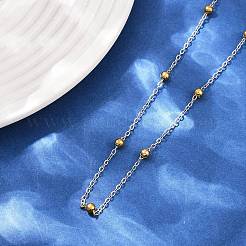 Collares de cadena de cable con cuentas redondas de 3 mm de acero inoxidable 304 para mujer&nbsp;NJEW-G177-03B-GP