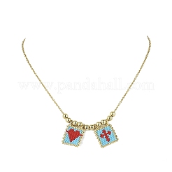 Rectangle avec croix et coeur collier pendentif en perles de rocaille de verre&nbsp;NJEW-MZ00015-02