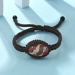 Verstellbare ovale geflochtene Perlenarmbänder aus natürlichem rotem Jaspis&nbsp;BJEW-H626-02-13