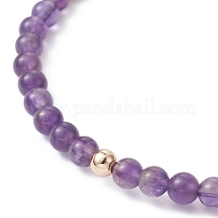 5 Uds. Conjunto de pulseras elásticas con cuentas de latón y amatista natural de 5 estilos para mujer&nbsp;BJEW-JB09663-01