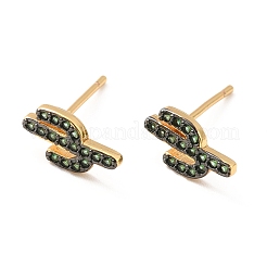 Orecchini a bottone cactus verdi con zirconi cubici&nbsp;EJEW-F281-10G