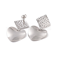 Orecchini pendenti a forma di cuore con rombo in acciaio inossidabile 304 per donna&nbsp;EJEW-G328-24