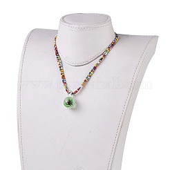 Collane con pendenti in vetro murano e collane in cordino di pelle di vacchetta&nbsp;NJEW-JN02317-M