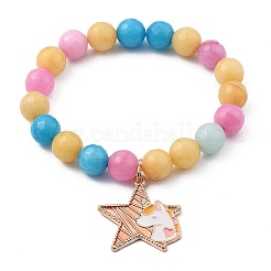 Conjuntos de pulseras con dijes elásticos con cuentas de jade blanco natural redondo&nbsp;BJEW-JB05428