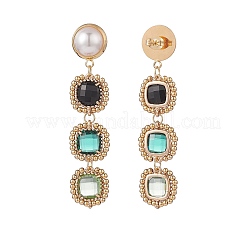 Aretes colgantes largos con cuentas rectangulares de vidrio y perla de imitación&nbsp;EJEW-TA00141-01