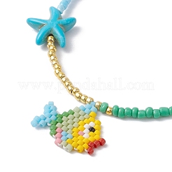 Bracciale con ciondolo a forma di pesce con semi di vetro e stella marina turchese sintetica&nbsp;BJEW-MZ00045