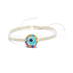 Bracciale da donna rotondo piatto con vetro malocchio e perline intrecciate in resina&nbsp;BJEW-JB08077