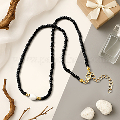 2 collana di perle di riso naturali e semi di vetro di 2 colori per donna&nbsp;NJEW-GO0001-04B