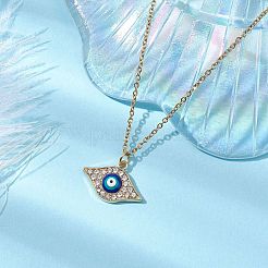 Halsketten mit Anhänger aus Kristall-Strass und blauem Emaille-Auge für Frauen&nbsp;NJEW-JN04977-01
