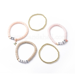 5 pièces 5 style mot baiser m'aimer bracelets extensibles en acrylique sertis de breloques en émail rose coeur&nbsp;BJEW-JB08681