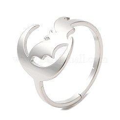 Anillo ajustable de luna con murciélago de acero inoxidable 304 antideslustre para mujer&nbsp;LS-RJEW-M149-04P