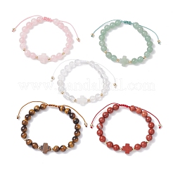Bracelets tressés en perles de pierres précieuses naturelles mélangées pour femmes&nbsp;BJEW-JB12212