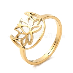 Anello regolabile a forma di loto cavo in acciaio inossidabile 304 con placcatura ionica (ip) per donna&nbsp;RJEW-M149-30G