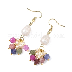 Pendientes colgantes de turmalina multicolor natural y perlas cultivadas de agua dulce naturales para mujer.&nbsp;EJEW-JE07404