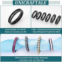 18 Stück 6 Stil 304 Edelstahl geriffelte Fingerring-Einstellungen&nbsp;STAS-UN0040-58