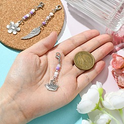 Décorations de pendentif en alliage de fleur/couronne/aile et en verre&nbsp;HJEW-YW00005