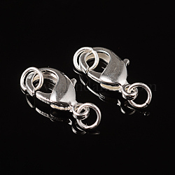 Silver Color Plated Brass Lobster Claw Clasps, Lead Free & Nickel Free, Size: about 9mm wide, 15mm long, Hole: 4.8mm, jump ring: 5mm in diameter, 0.8mm thick