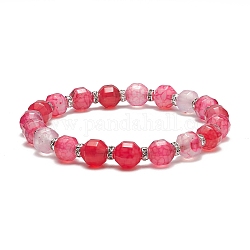 Dyed Natural Agate Beaded Stretch Bracelet, Brass Rhinestone Jewelry for Women, Deep Pink, Inner Diameter: 2-1/2~2-5/8 inch(6.5~6.7cm)