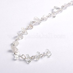 Handmade Natural Crystal Chips Beads Chains for Necklaces Bracelets Making, with Silver Color Plated Iron Eye Pin, Unwelded, 39.3 inch, Beads: 5~9mm