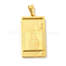 Placage ionique (ip) 304 pendentifs religieux en acier inoxydable, rectangle avec breloques jésus avec bélières à pression, or, 41.5x22x3.5mm, Trou: 9x4mm