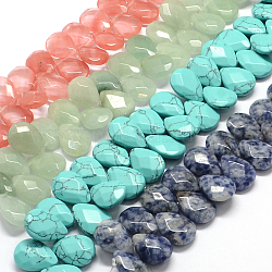 Faceted Teardrop Natural & Synthetic Mixed Stone Bead Strands, 18x13x6mm, Hole: 1.5mm, about 29pcs/strand, 7.8 inch