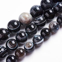Chapelets de perles en agate à rayures noires naturelles/perles d'agate à bandes, perles d'agate pour les yeux, teints et chauffée, ronde, 10mm, Trou: 1mm, Environ 40 pcs/chapelet, 15.7 pouce (40 cm)