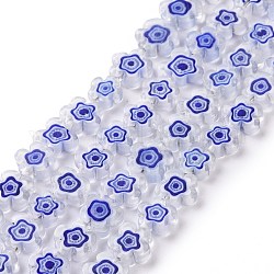 Millefiori a mano fili di perline di vetro, fiore, blu, 10~12x2.6mm, Foro: 1 mm, circa 42pcs/filo, 15.75'' (40 cm)