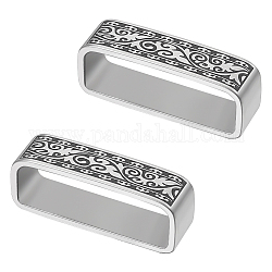 Unicraftale 2Pcs 304 Stainless Steel Loop Keepers, Men's Belt Buckle, Rectangle with Floral Pattern, Antique Silver, 45x12x7mm, Inner Diameter: 40.5x13mm