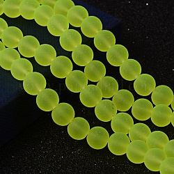 Chapelets de perles en verre transparent, mat, ronde, jaune vert, 6mm, Trou: 1.3~1.6mm, Environ 140 pcs/chapelet, 31.4 pouce