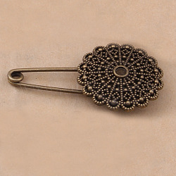 Broche d'alliage supports cabochon, fleur, de style tibétain, bronze antique, 32mm