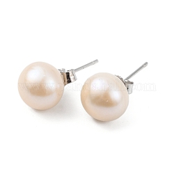 Orecchini a bottone con perle rotonde di perle naturali, con veri reperti in argento sterling placcati platino 925, mandorle sbollentate, 18x9~10mm